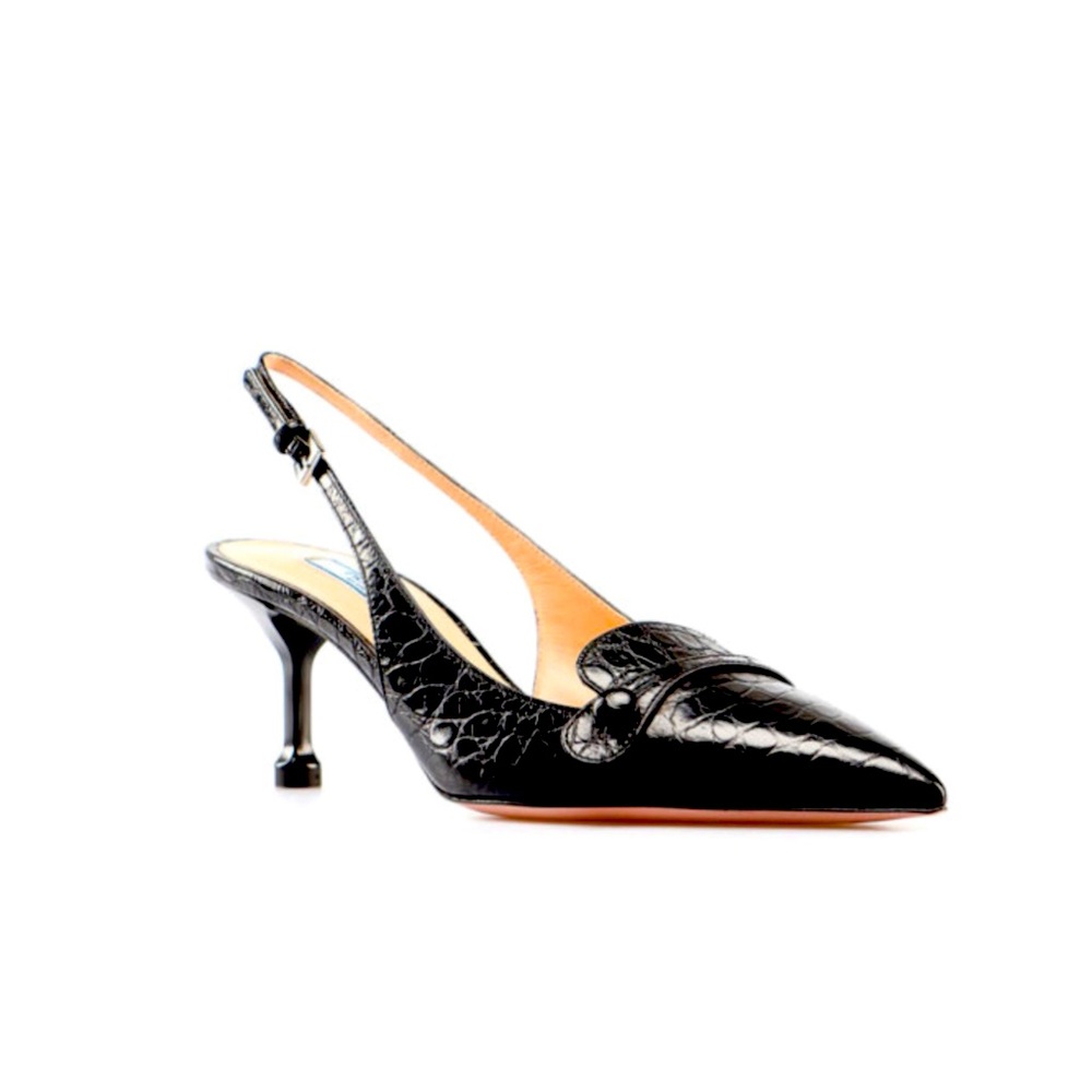 PRADA Crocodile-effect Slingback Leather Pumps In Black SZ 35+